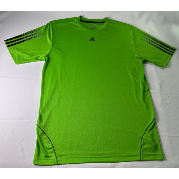 Adidas Men's Training T-Shirt Lime Green Striped Performance Soccer Shirt - Picture 1 of 7